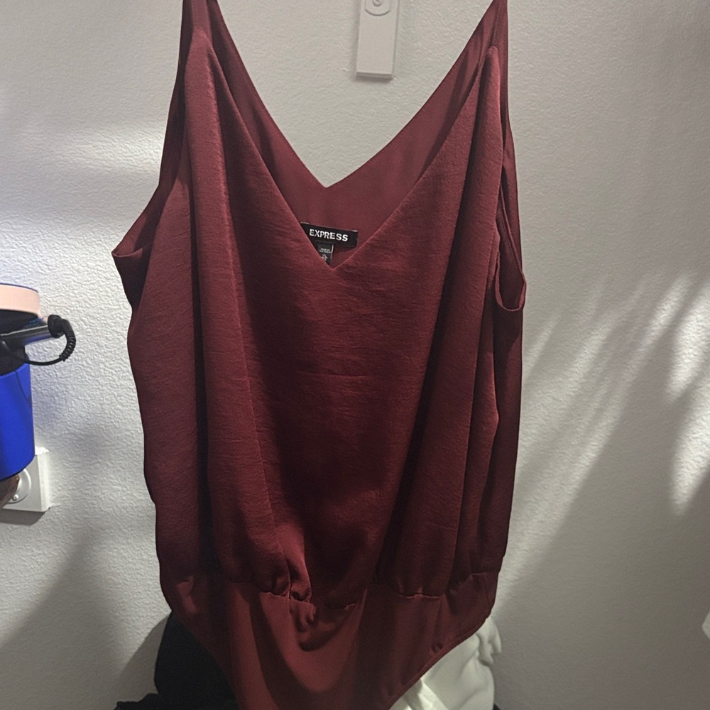 Express Women's Deep Red V-Neck Camisole bodysuit